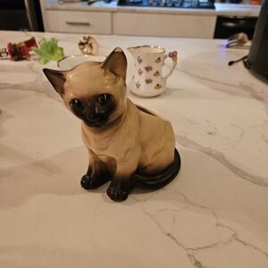 Vintage Siamese Cat Planter Ceramic Brown 5.75" x 4"